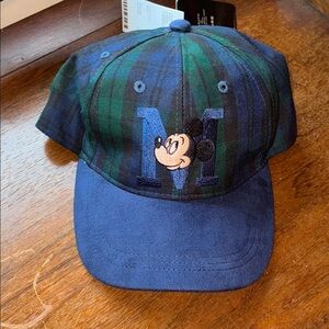Disney Black and Green Plaid Cap with Mickey Mouse